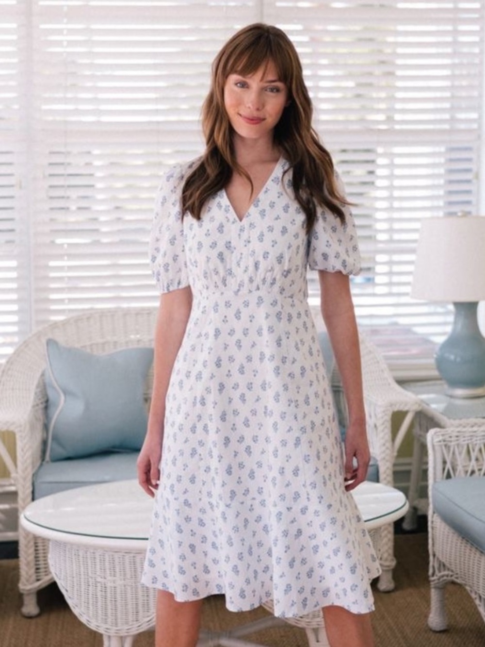 Gal Meets Glam White Dress with Blue Floral Print